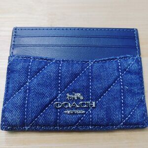 Coach Denim Card Case Blue Quilted Slim Wallet Vintage Carriage Emblem Slots